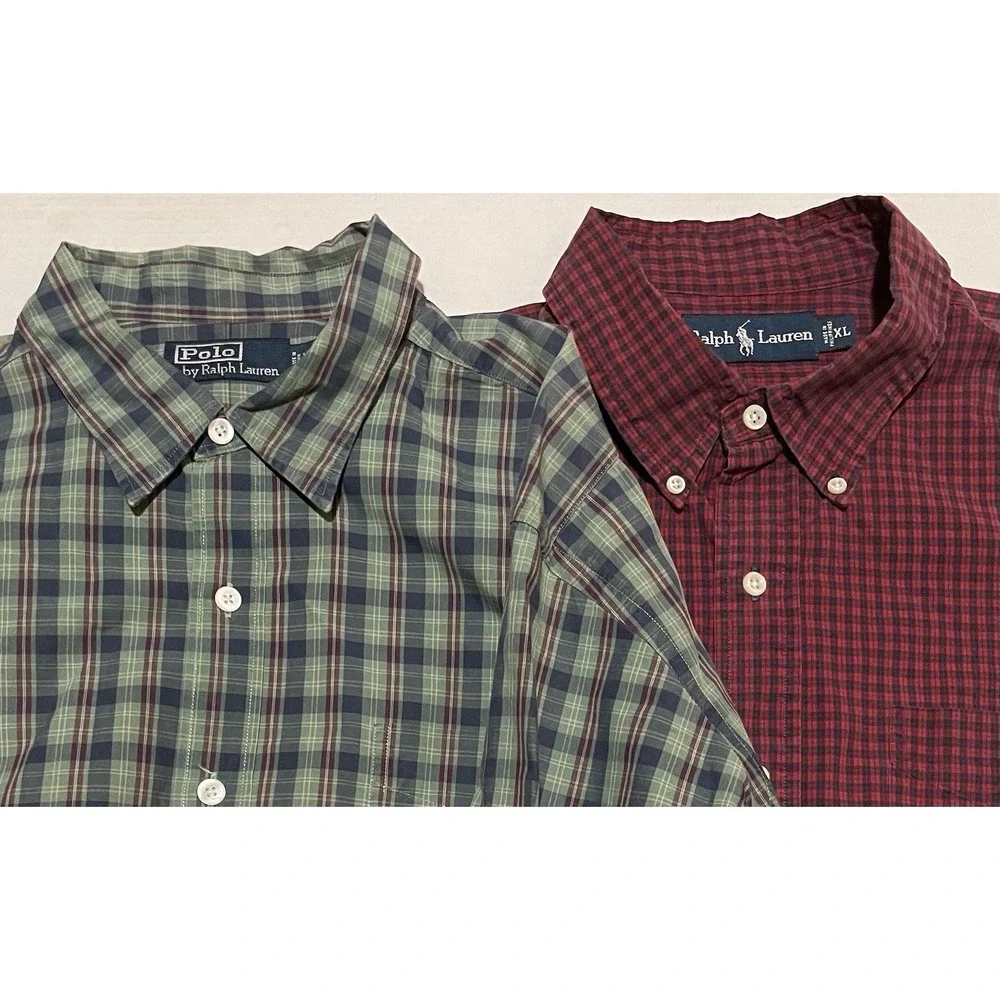 Lot Of 2 Polo‎ Ralph Lauren Mens Size XL Multicolor Plaid Check Button Up Down